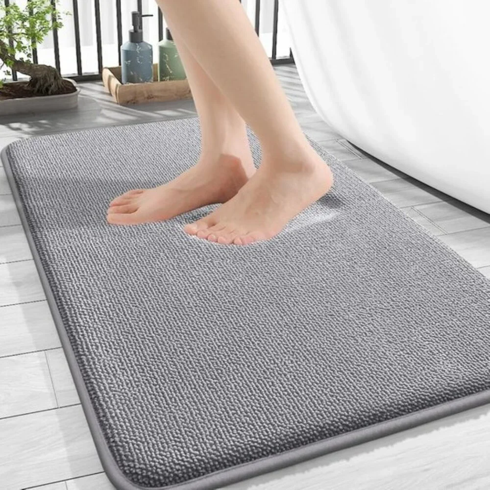 New 30x20 Memory Foam Bath Mat, Soft Absorbent, Non-Slip, Quick Dry, Grey